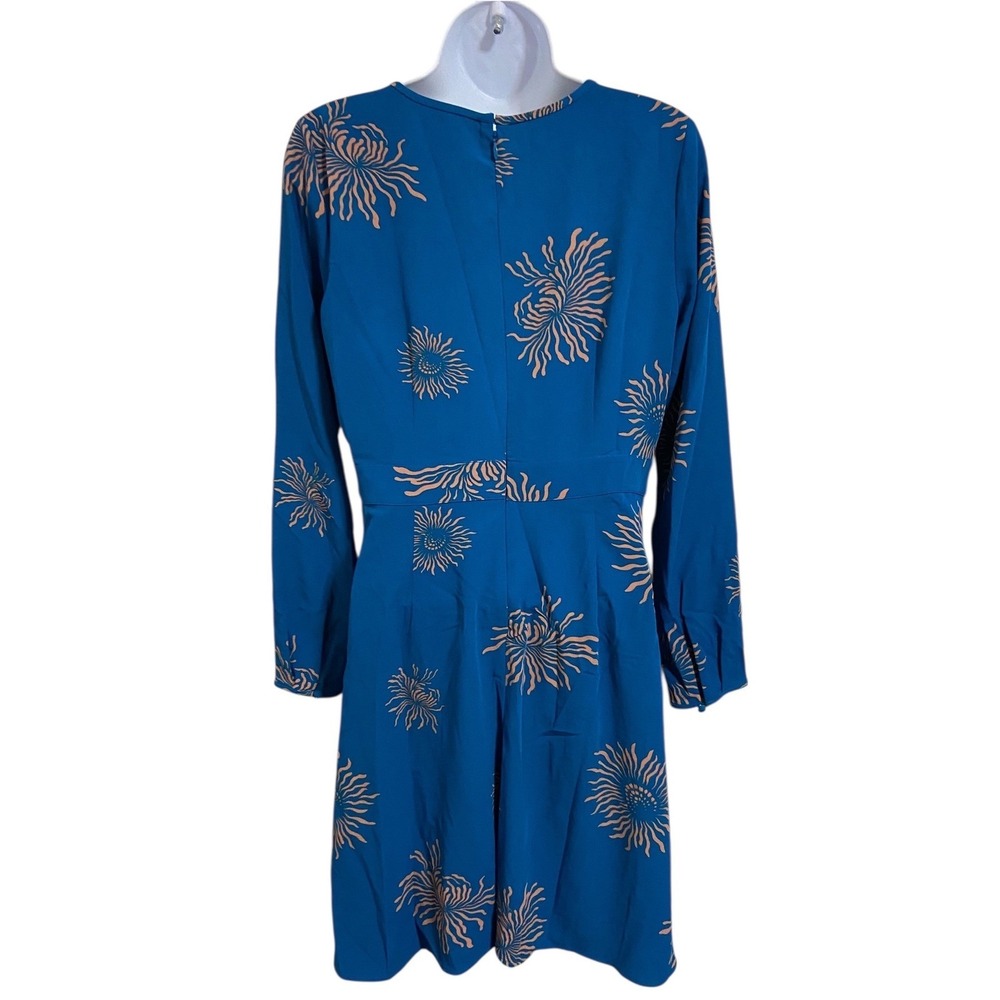 Ann Taylor LOFT Petite Blue Sunburst Print Long Sleeve A-Line Dress Size 6P - Picture 3 of 11